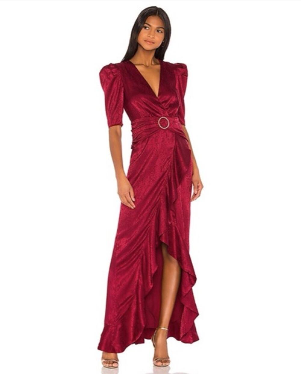 Song of Style Edwin Maxi Dress Cranberry Red Jacquard Puff Small New